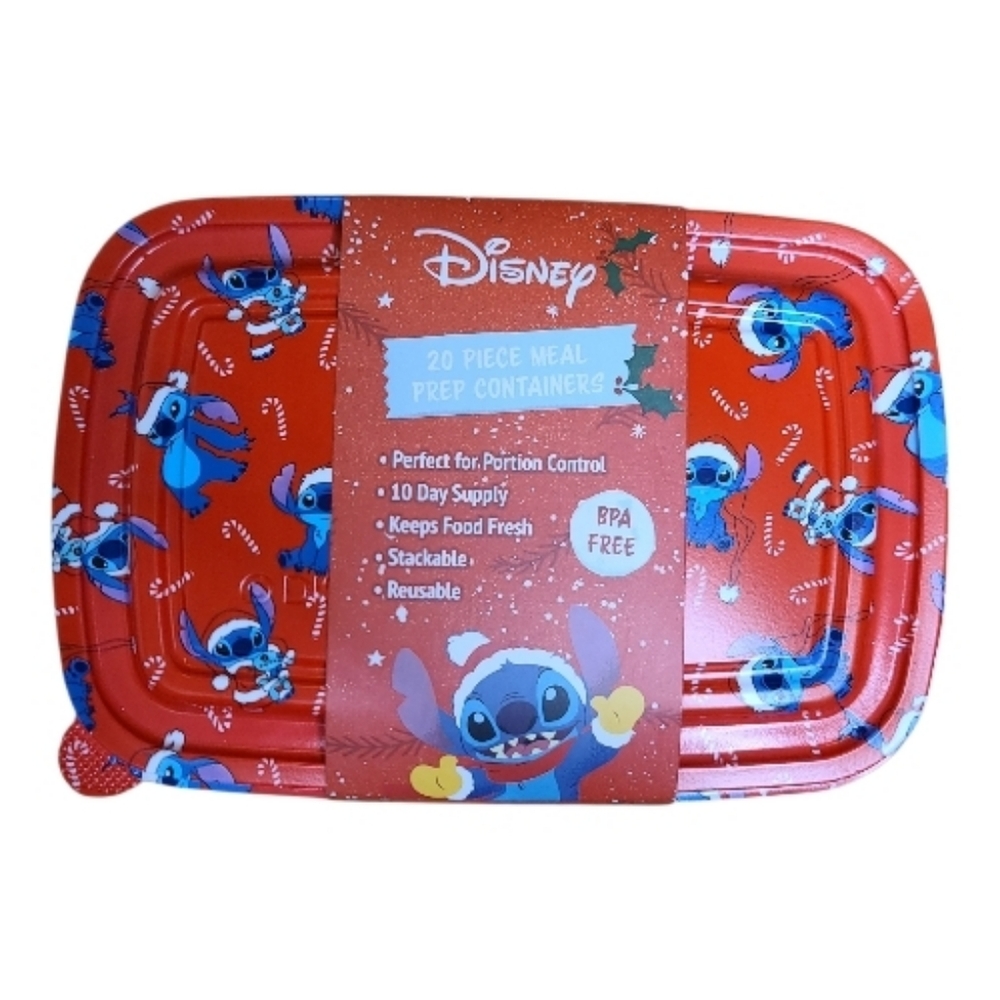 Disney Santa Stitch Red and Blue Meal Prep Set 20pc